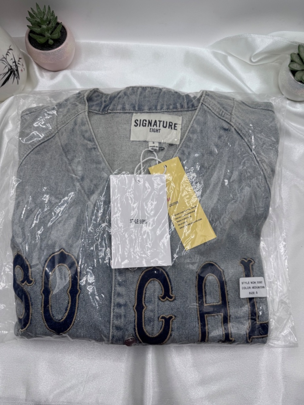 SO CAL Denim Short Sleeve Jean Jacket Shirt Medium-Wash Size Small - Picture 8 of 8
